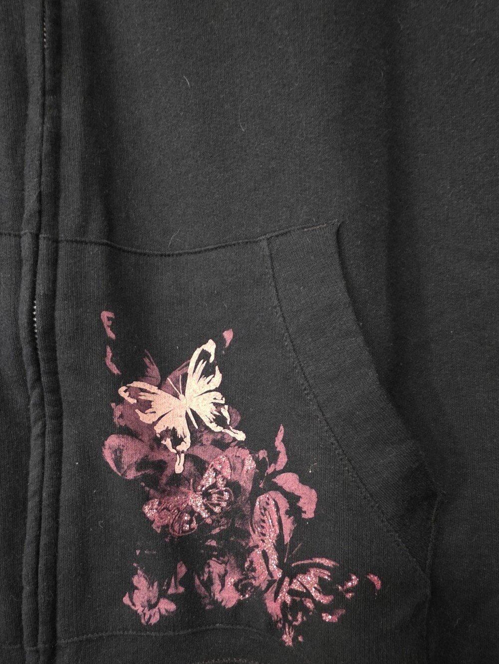 Black Full Zip Hoodie Purple Butterfly Graphic (Size 1X / 16w) - Picture 2 of 5